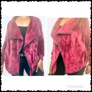 NWT-Roma Concept-Faux Fur Burgundy Shawl Wrap Coat